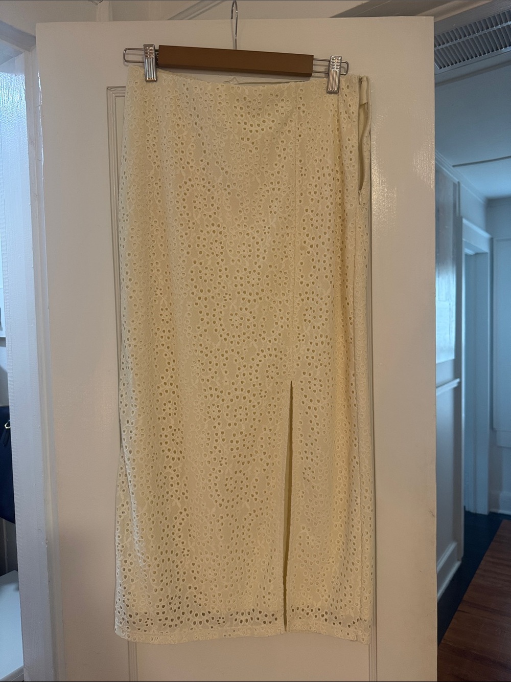 a new day Cream Eyelet Midi Pencil Skirt with Front Slit